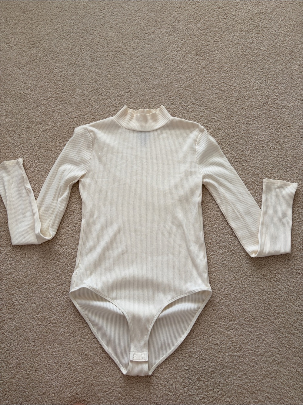 GAP Cream Ribbed Long Sleeve Mock Neck Bodysuit